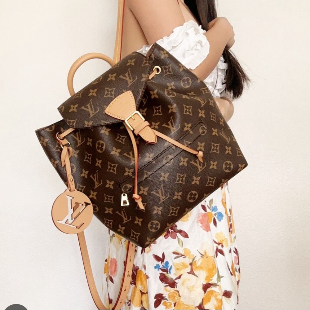 Louis Vuitton Montsouris PM Backpack Brown Monogram With LV Logo Charm